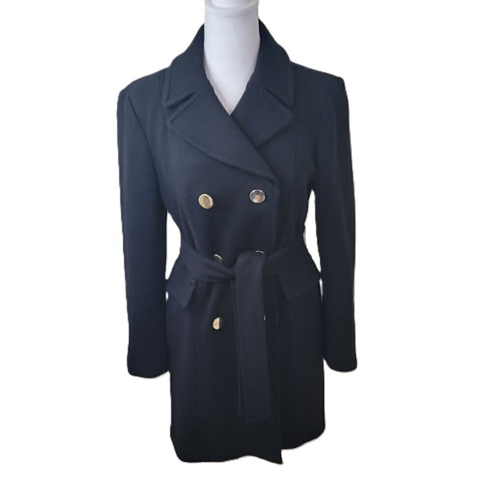 INC Ki Black Double Breasted Black Trench Coat Jacket Women's Size XS